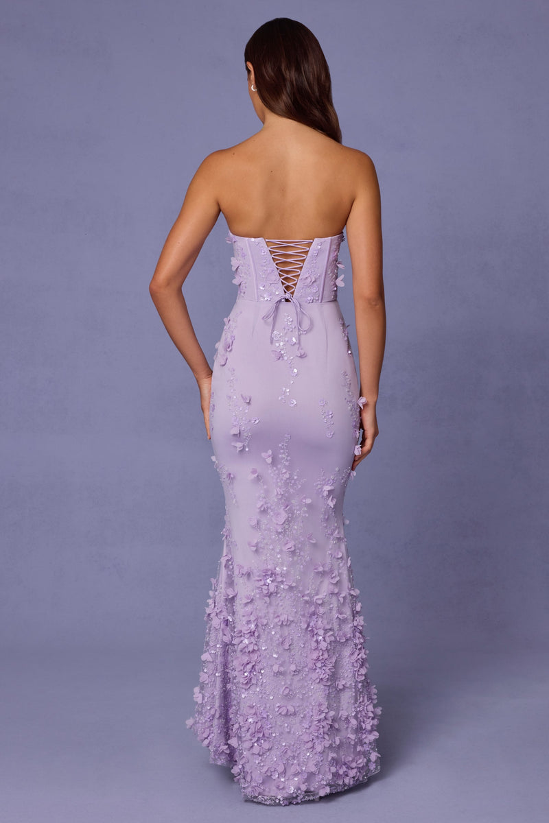 Lace-Up Corset Maxi Dress in Lilac