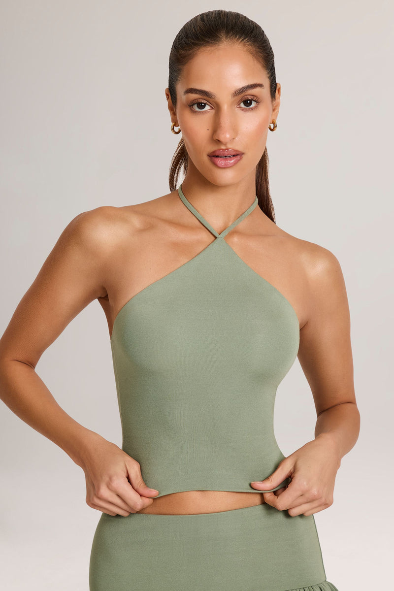 Modal Halterneck Top in Sage Green