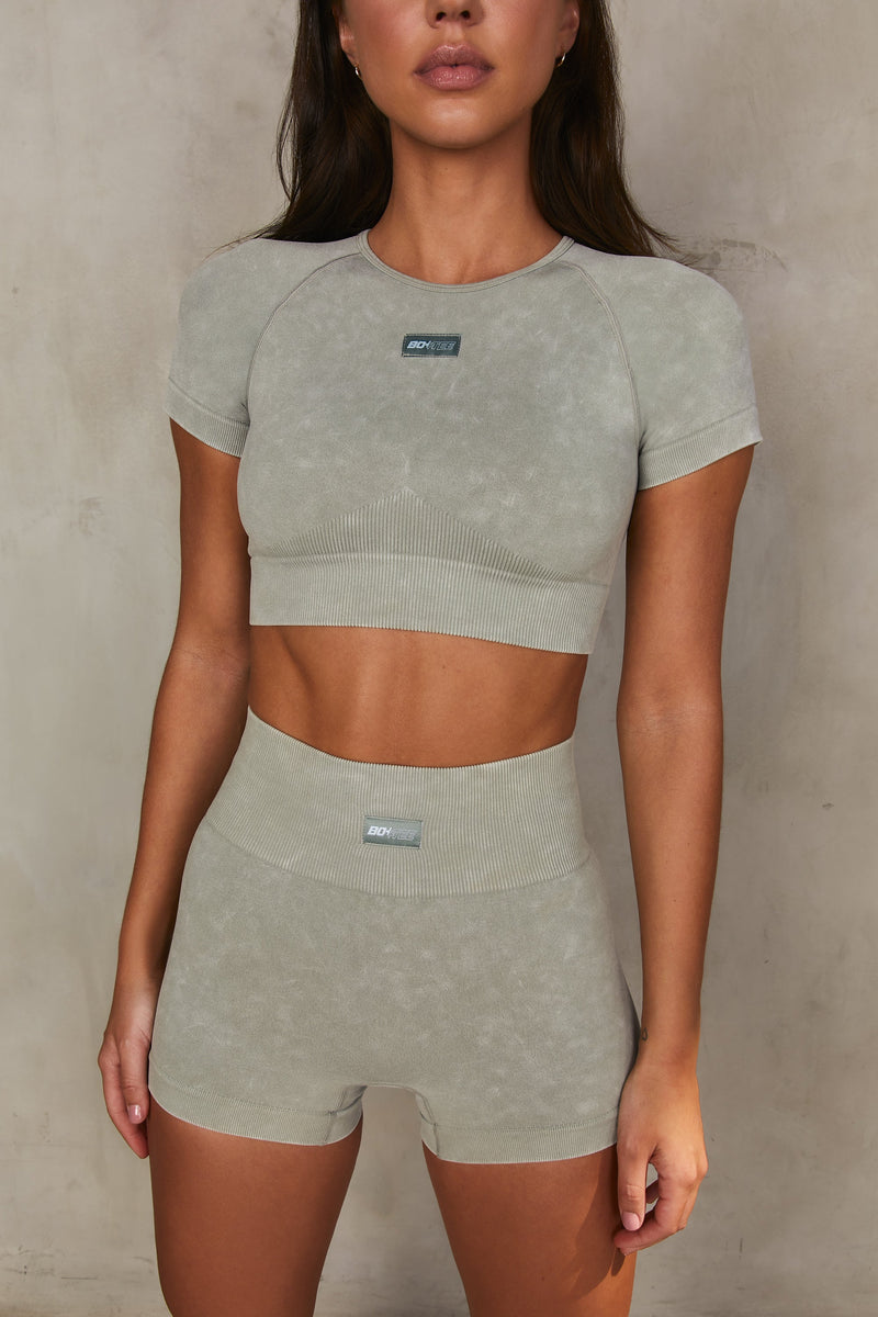Seamless Acid Wash Shorts in Sage