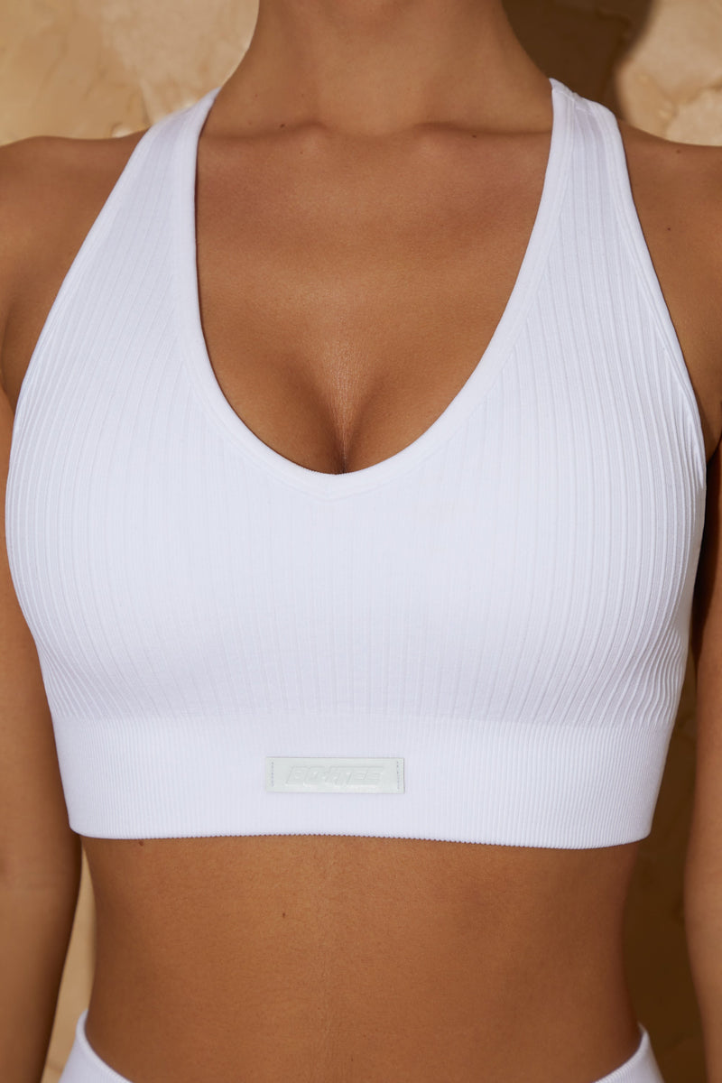 V Neck Sports Bra in White