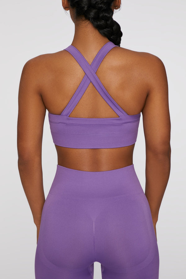Cross Back Sports Bra in Purple