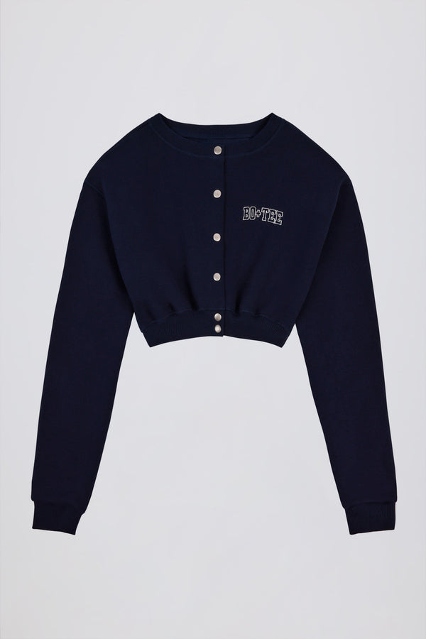 Button-Up Cropped Cardigan in Classic Navy