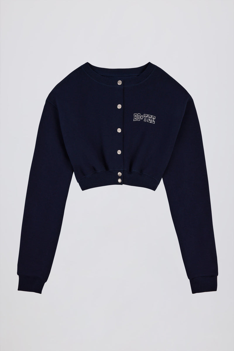 Button-Up Cropped Cardigan in Classic Navy