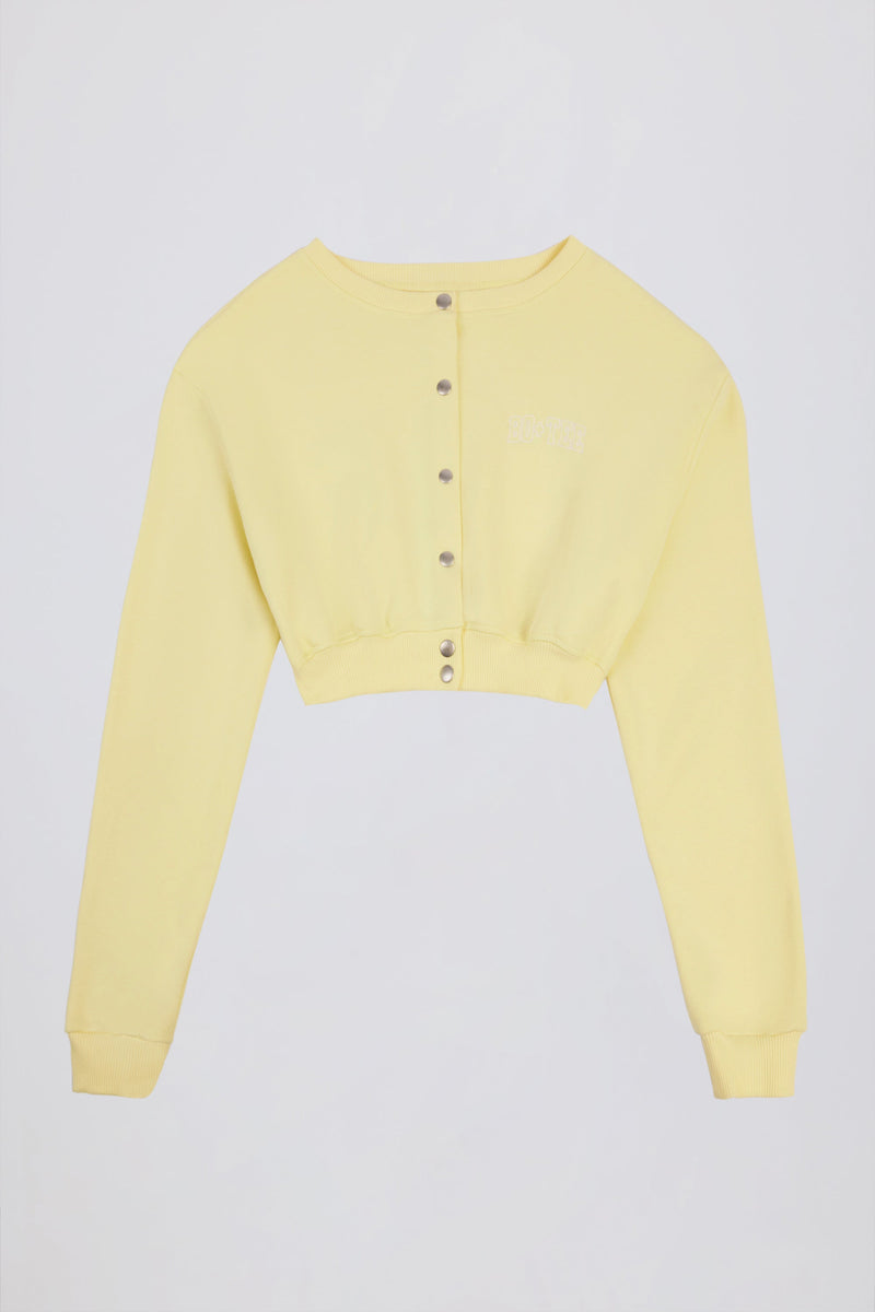 Button-Up Cropped Cardigan in Soft Yellow