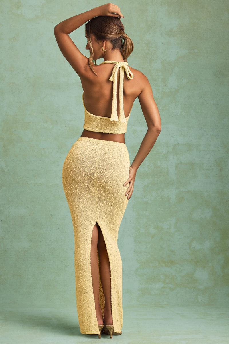 Bouclé Mid-Rise Maxi Skirt in Yellow
