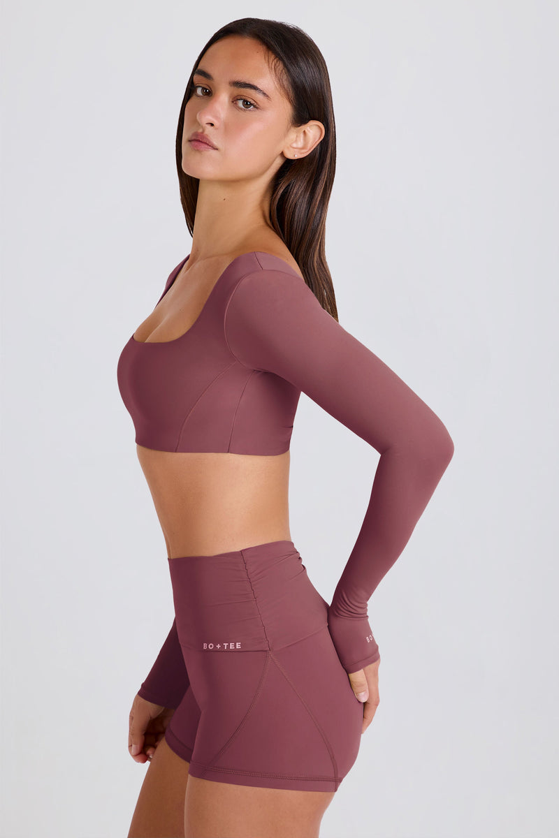 Foldover Mid-Rise Mini Shorts in Acai