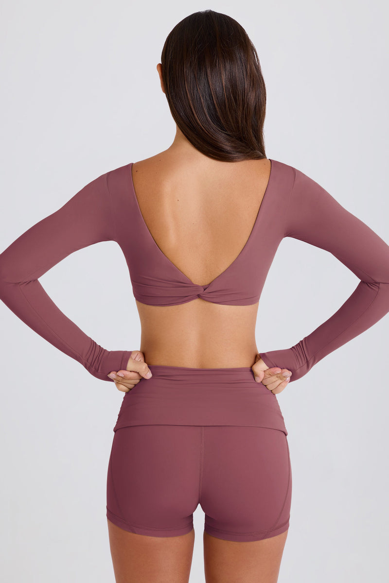 Foldover Mid-Rise Mini Shorts in Acai