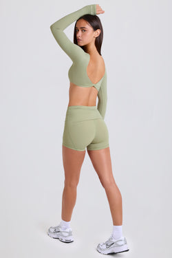 Foldover Mid-Rise Mini Shorts in Matcha