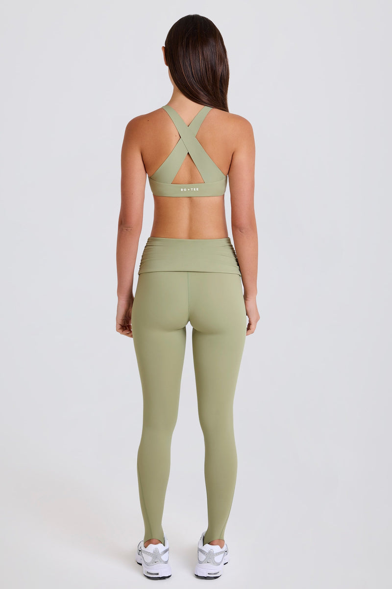 Foldover Mid-Rise Stirrup Leggings in Matcha