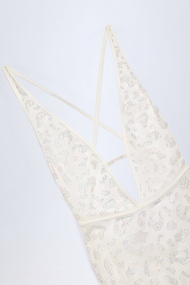 Embellished Backless Maxi Dress in White