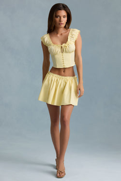 Ruched Cotton-Poplin Mini Skirt in Lemon Yellow