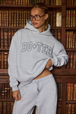 Oversized Appliqué Hoodie in Grey Marl