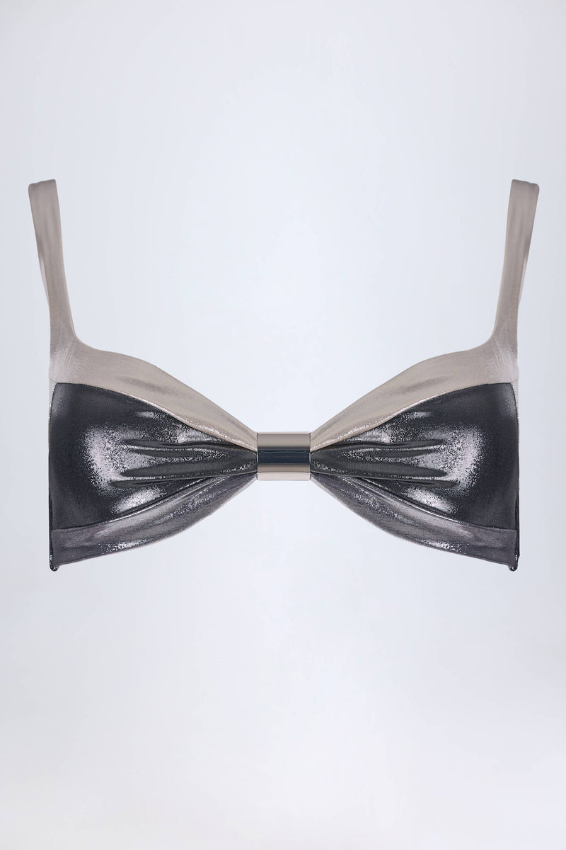 Ruched Bikini Top in Silver Chrome