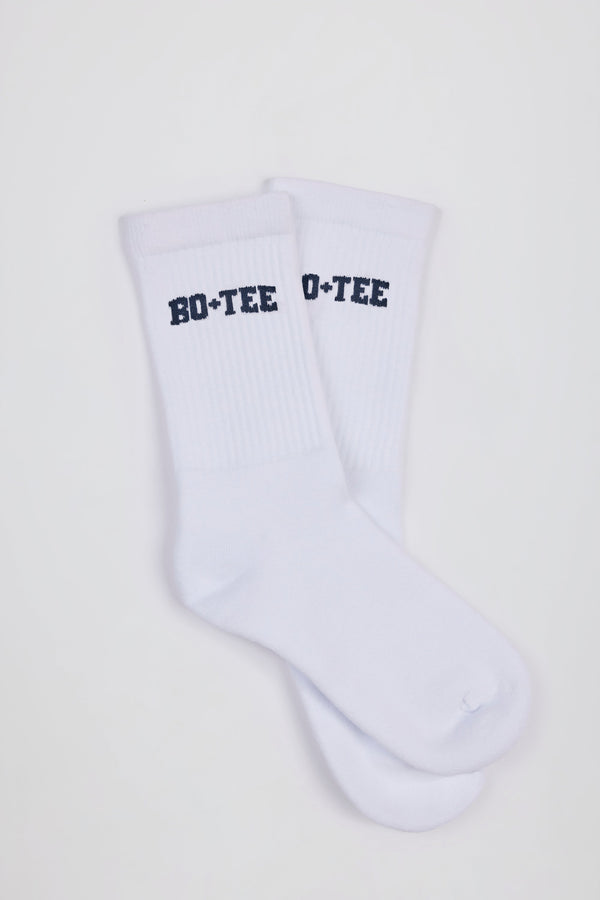 Ribbed Half-Crew Socks in White