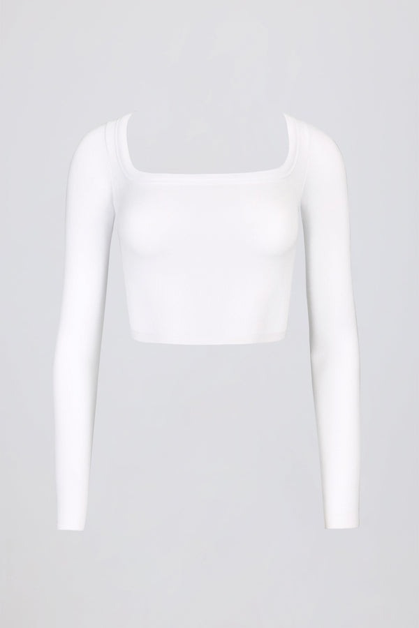 Seamless Soft Rib Cut-Out Crop Top in White