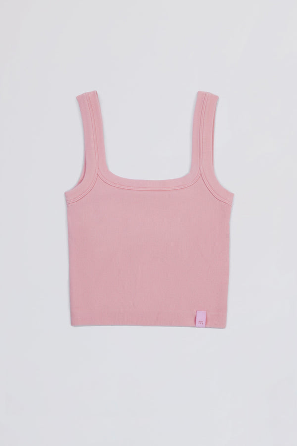 Seamless Soft Rib Square-Neck Tank Top in Powder Pink