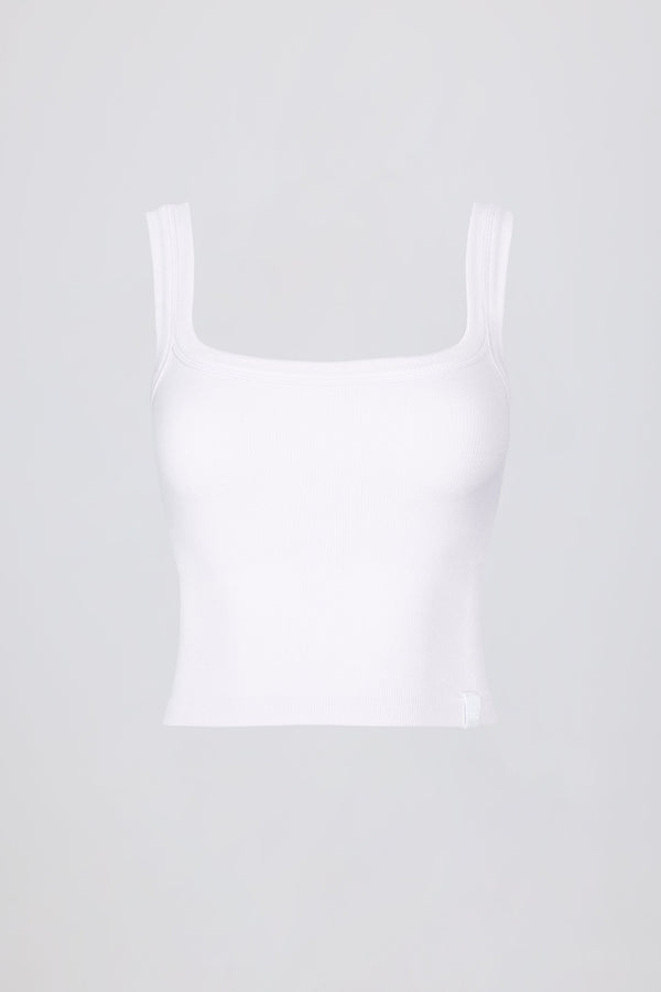 Seamless Soft Rib Square-Neck Tank Top in White