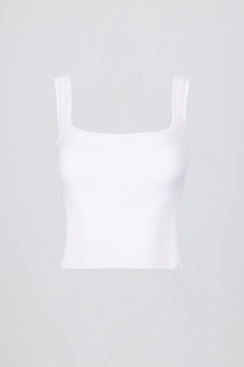 Seamless Soft Rib Square-Neck Tank Top in White