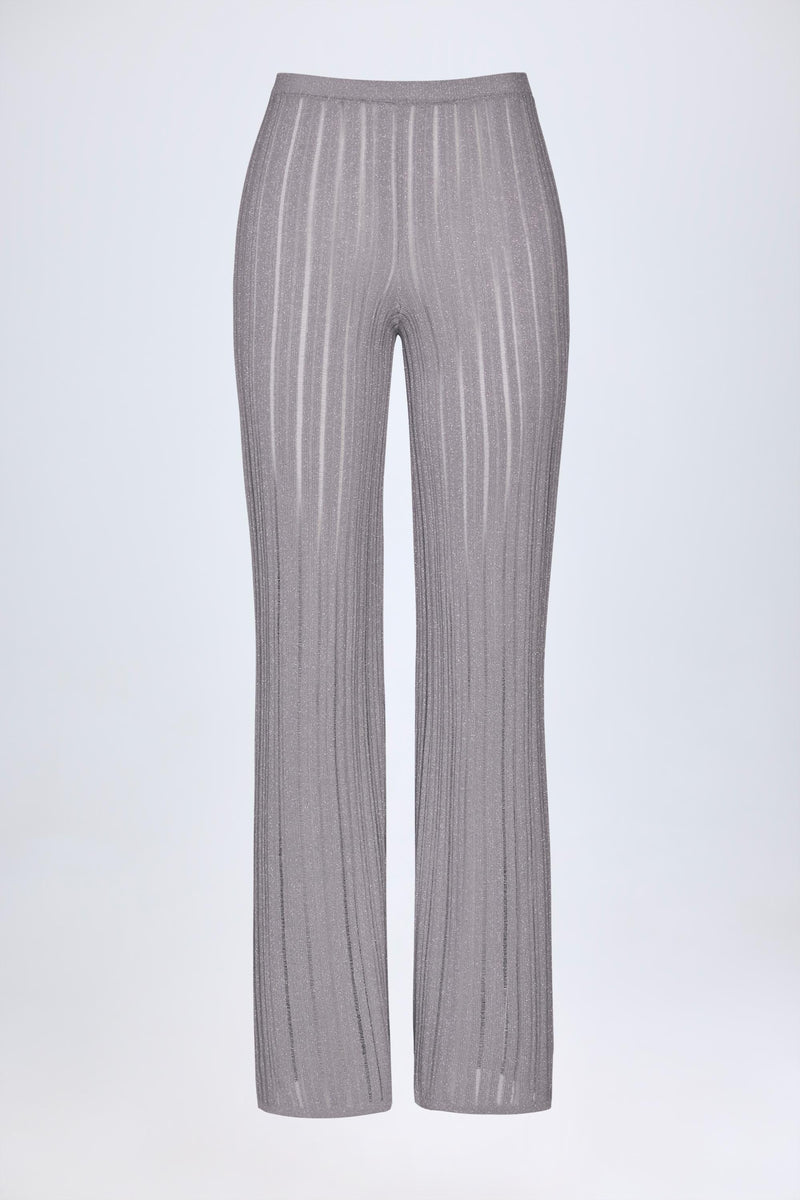 Mid-Rise Flared Trousers in Silver