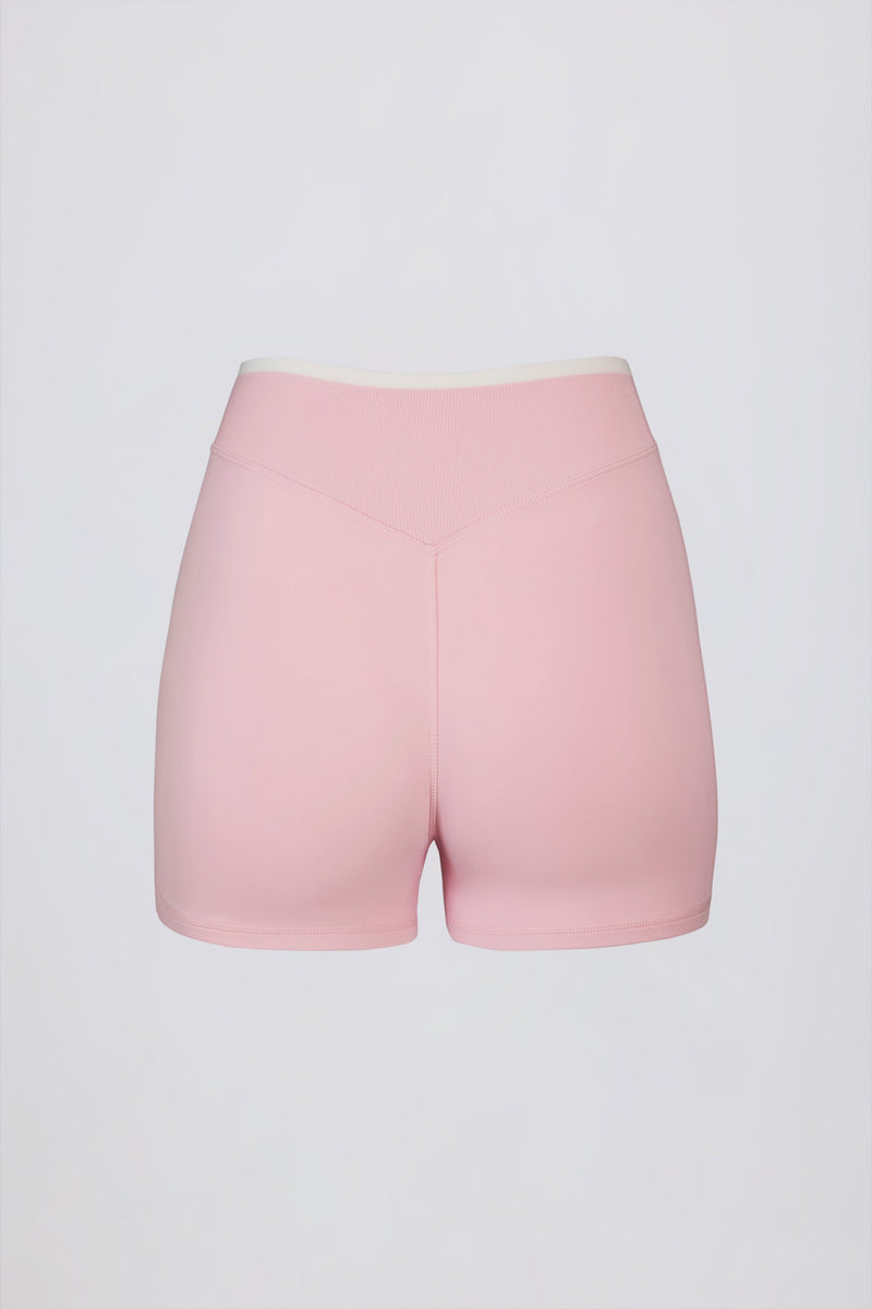 Soft Active Wrapover Contrast Mini Shorts in Powder Pink