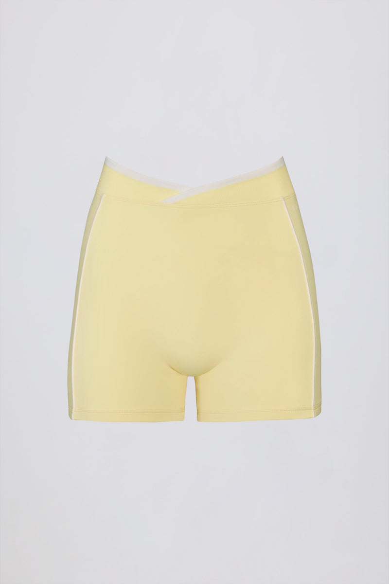 Soft Active Wrapover Contrast Mini Shorts in Soft Yellow
