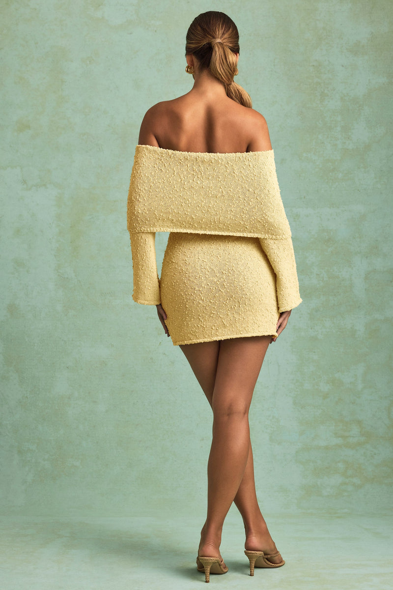 Bouclé Off-Shoulder Mini Dress in Yellow