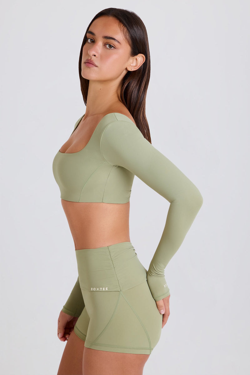 Multiway Long-Sleeve Crop Top in Matcha