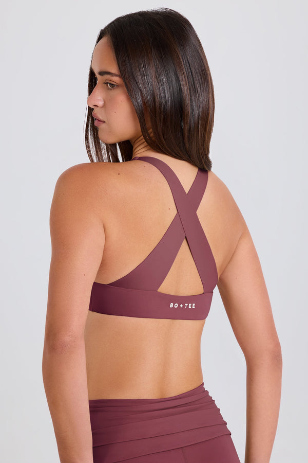 V-Neck Cross-Back Sports Bra in Acai
