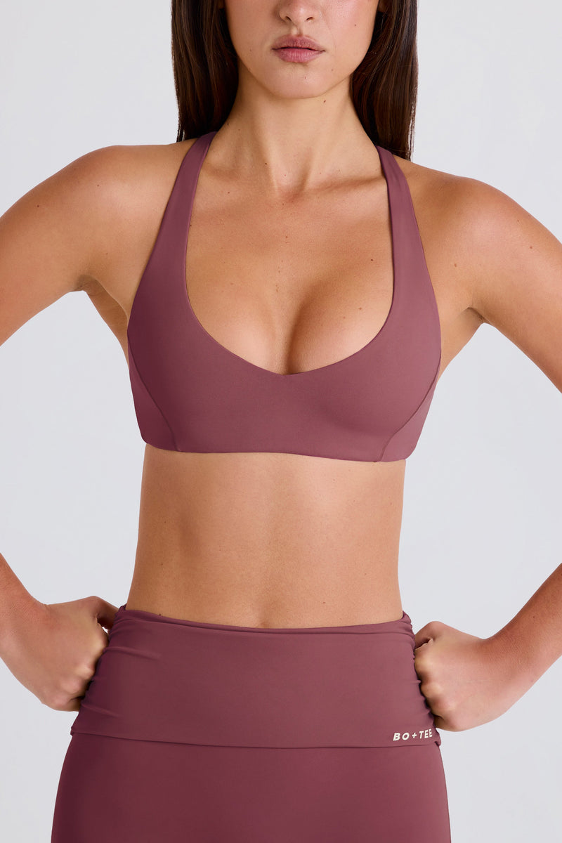V-Neck Cross-Back Sports Bra in Acai