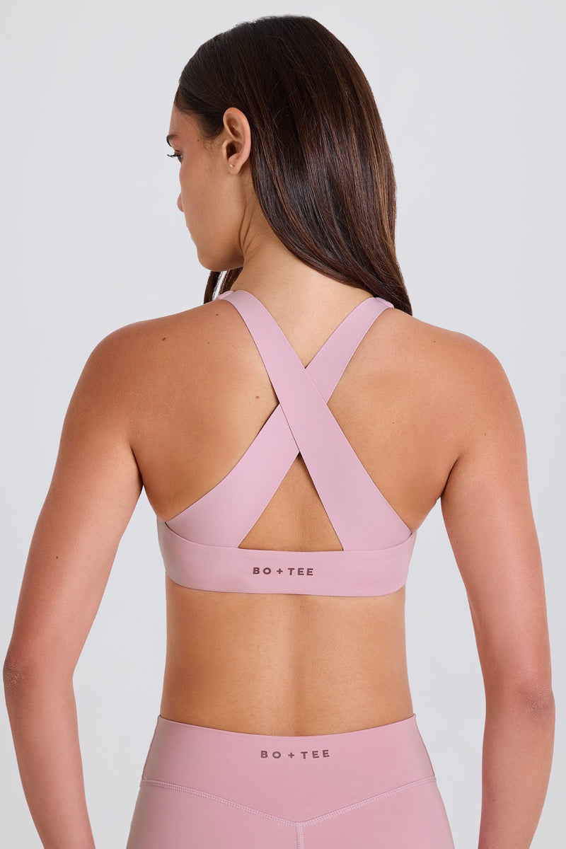 V-Neck Cross-Back Sports Bra in Mauve